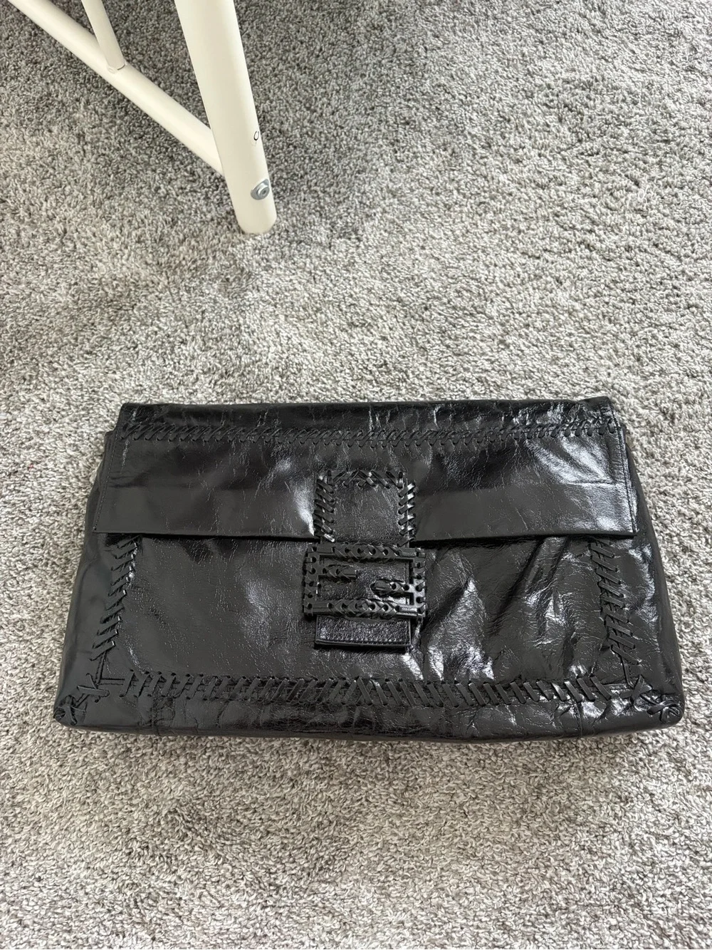 RARE Fendi JUMBO HUGE Black Baguette Whipstitch Clutch - Document Holder